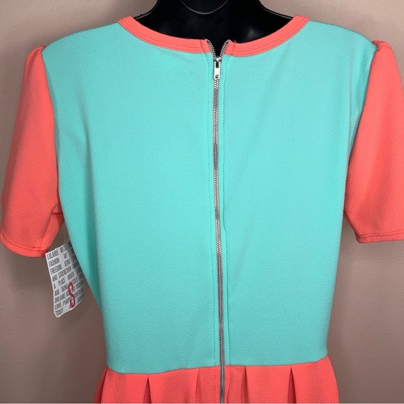 NEW Small LuLaRoe Amelia Dress Neon Coral Mint Green Short Sleeve Stretch Aline - Picture 8 of 16